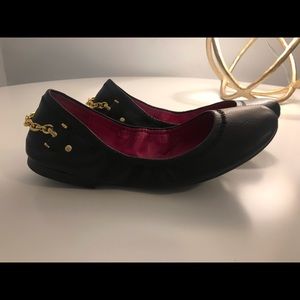 Ralph Lauren black ballet flats with gold chains